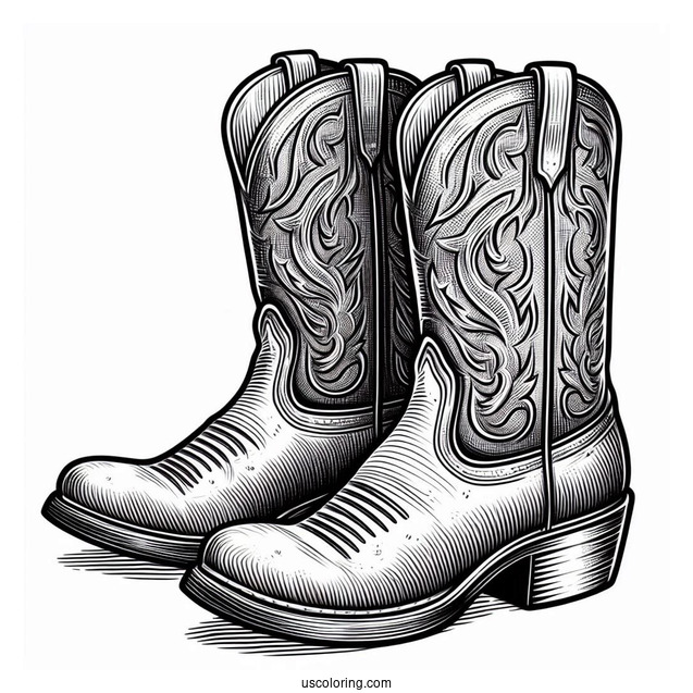Realistic Pair Of Cowboy Boots Coloring Page
