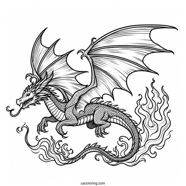 Flying Dragon To Color With Flames