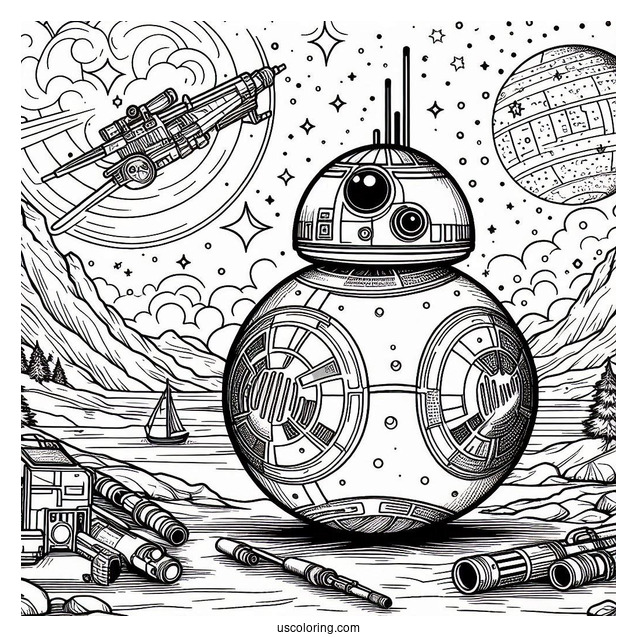 Detailed BB8 Outline Coloring Page