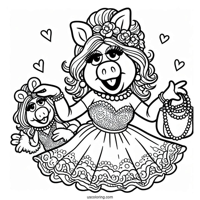 Muppets Coloring Page Of Miss Piggy In Pearls And Dress
