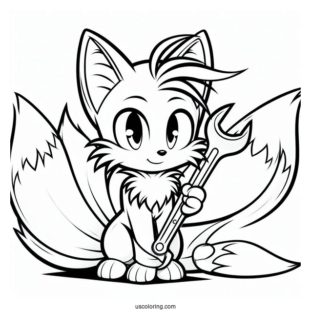 Tails Coloring Page Holding The Wrench
