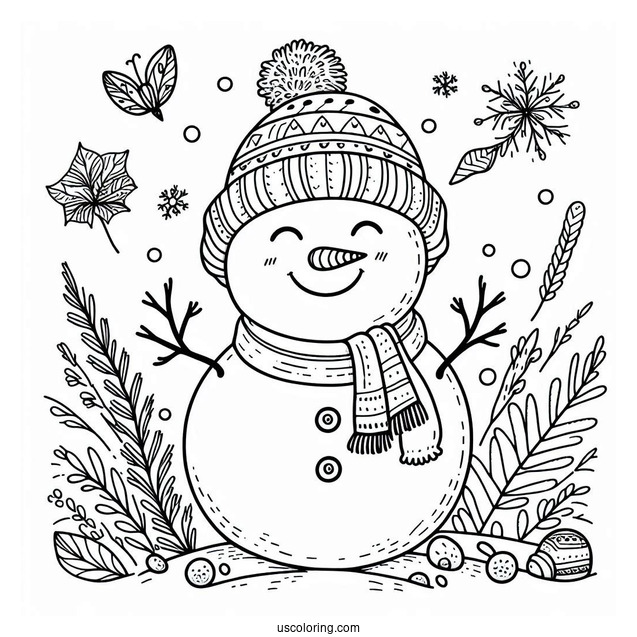 Smiling Snowman With Wild Life To Color