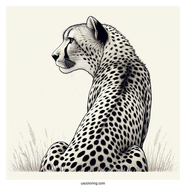 Back View Of Realistic Adult Cheetah Coloring Page