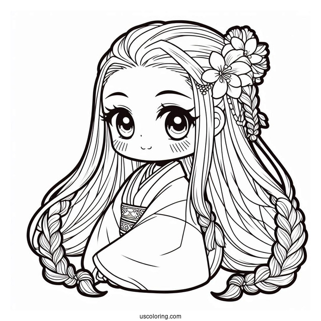 Kawaii Nezuko Coloring Page With Braided Hair