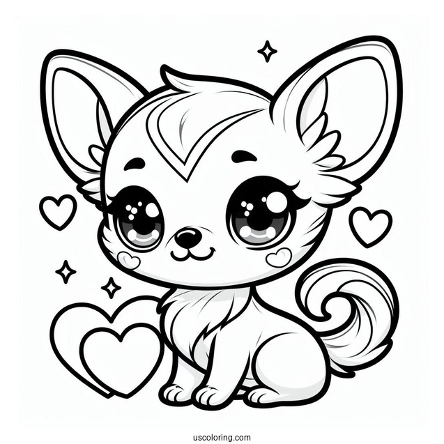 Kawaii Baby Chihuahua Coloring Page With Heart For Preschoolers
