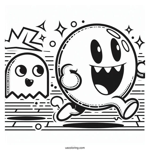 Blinky And Clyde Ghosts Chasing Pac-Man Coloring Page