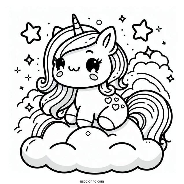 Beautiful Kawaii Unicorn On A Clouds
