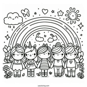 Easy Full Page Rainbow Friends Coloring Page Poster For Kids