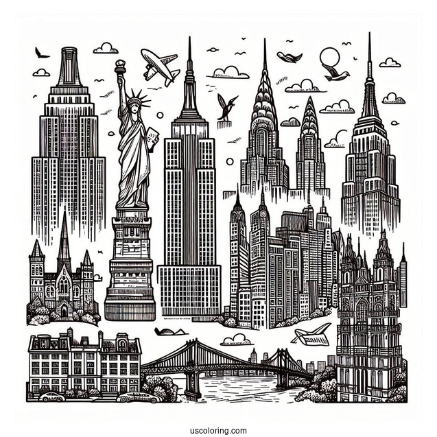 New York Coloring Page Of Elements