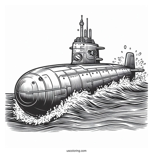 Submarine Coloring Page Of Submersible Surfacing From The Waters