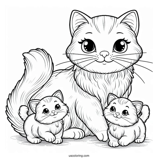 Mommy Cat With Two Kittens