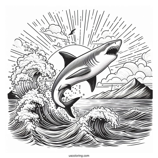 Big Shark Coloring Page Jumping Out Of Ocean