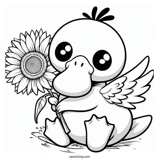 Psyduck Coloring Page Holding A Sunflower