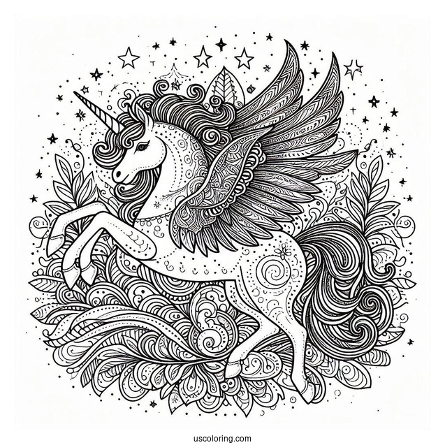 Intricate Pegasus Coloring Page Mandala
