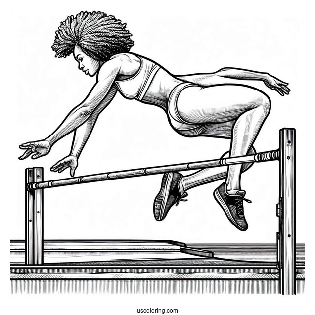 High Jump Olympics Coloring Page Of Competition With Woman Crossing Over Horizontal Bar