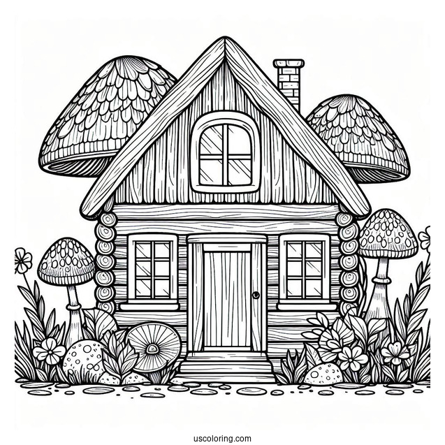 Mushroom Coloring Page House With Two Windows