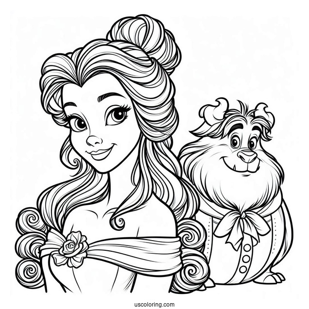 Belle With Cogsworth, Chip, Mrs Potts And The Beast