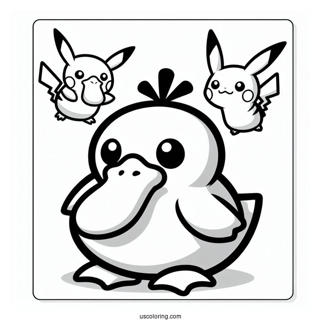 Psyduck Coloring Page With Pikachu Pokemon Poster