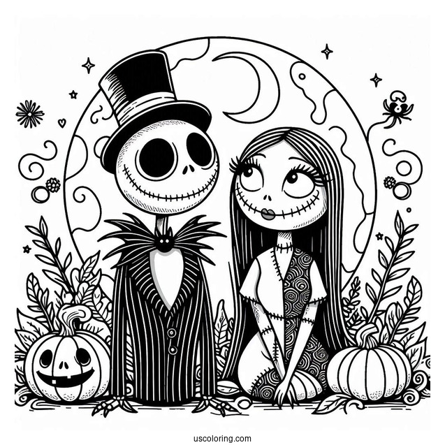 Cute Jack And Sally Coloring Page