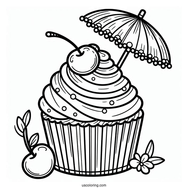 Easy Outline Of a Cupcake To Color