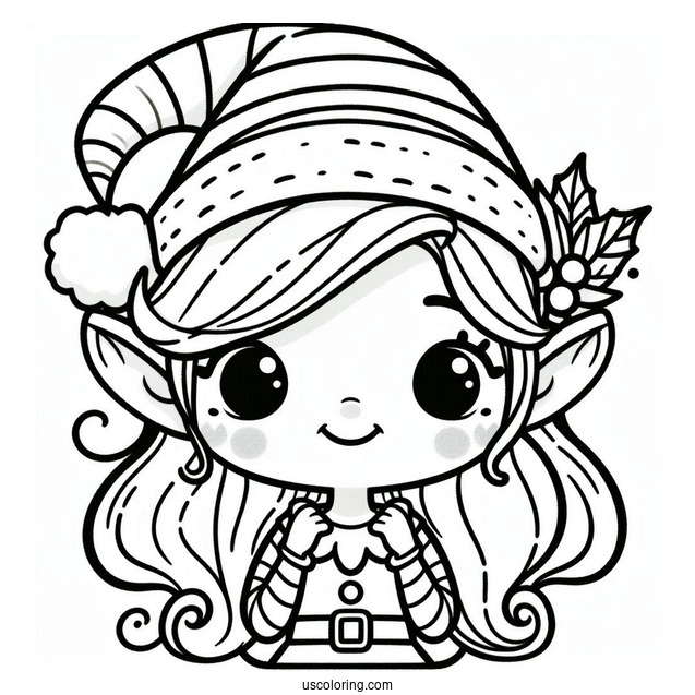 Simple To Color Christmas Elf For Preschoolers