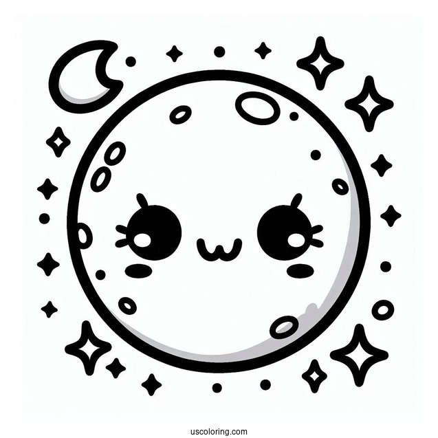 Easy Kawaii Style Moon Coloring Page