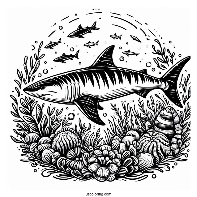 Tiger Shark Coloring Page Deep In The Ocean