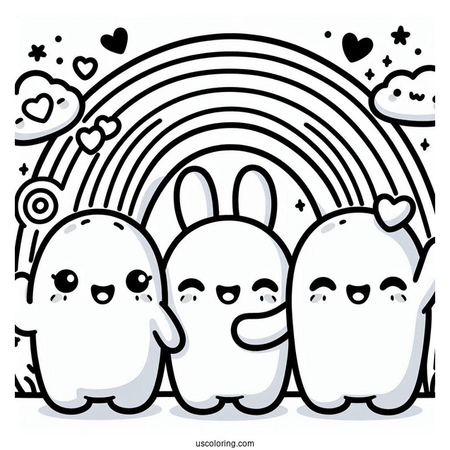 Kawaii Blue Rainbow Friends Coloring Page Waving