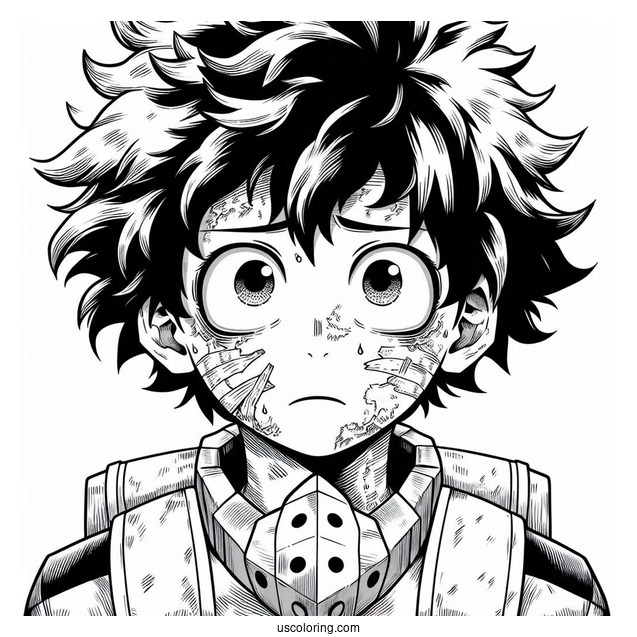 Close Up Of Injured Deku Coloring Page