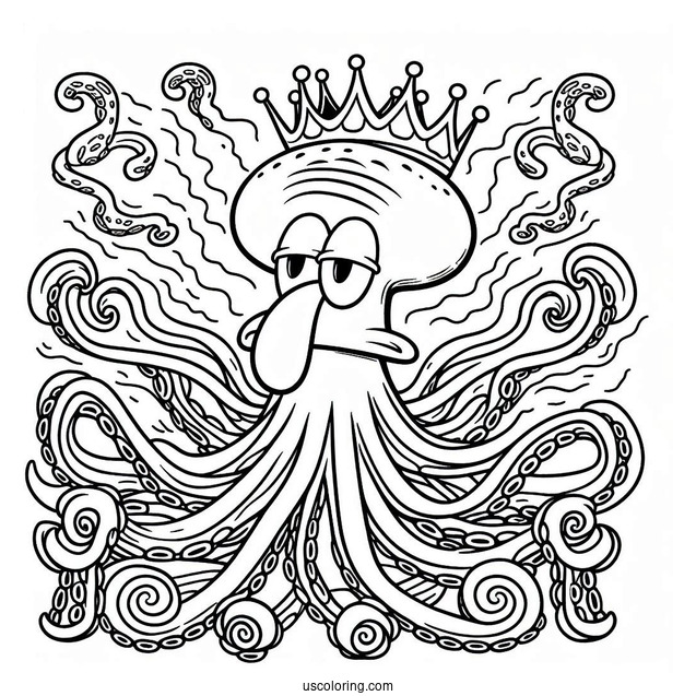 Squidward Coloring Page With Tentacles