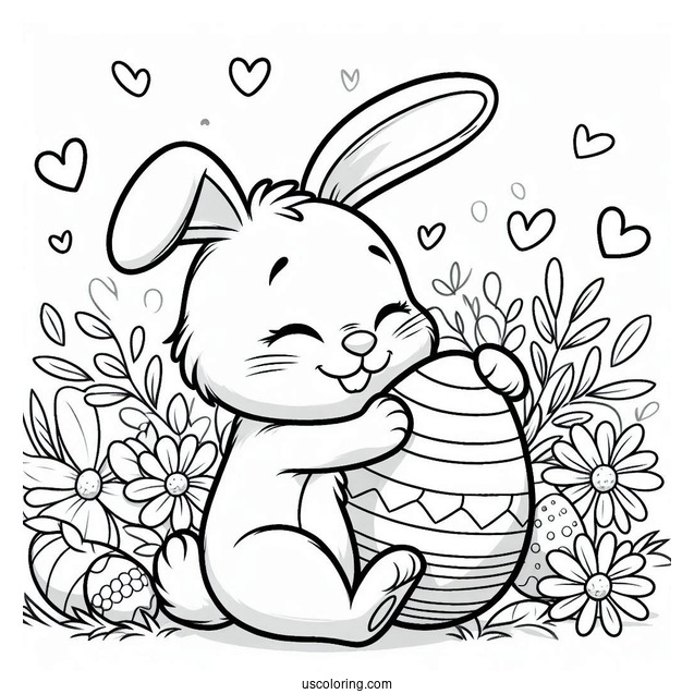 Happy Easter Bunny Coloring Page Hugging Egg