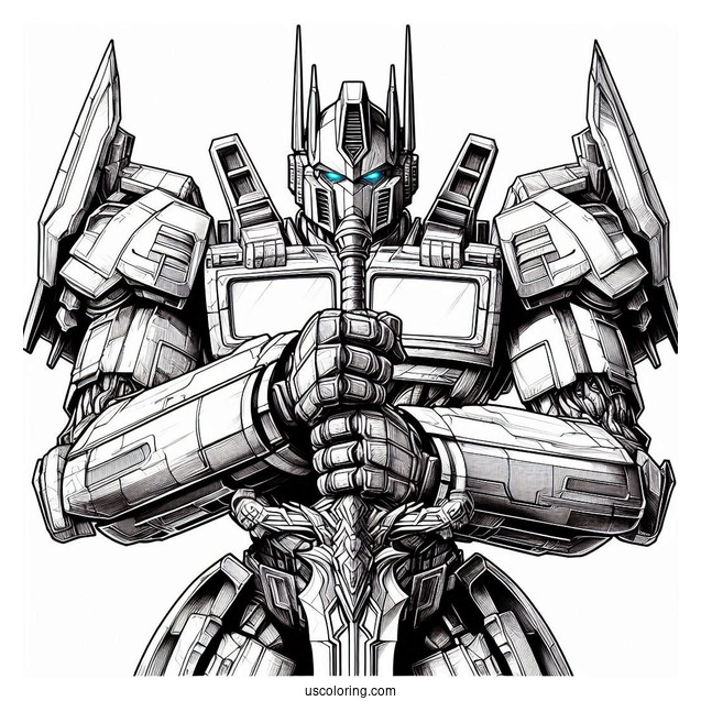 Realistic Optimus Prime Coloring Page Holding Sword Of Judgement