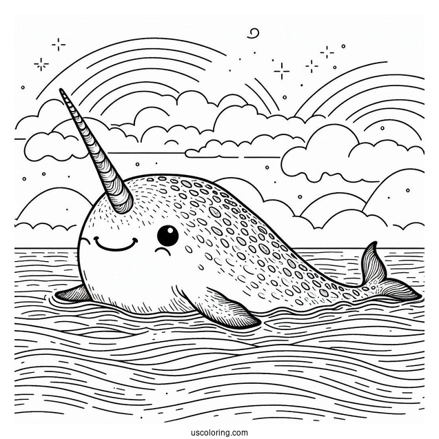 Detailed Narwhal Coloring Page In The Arctic To Color
