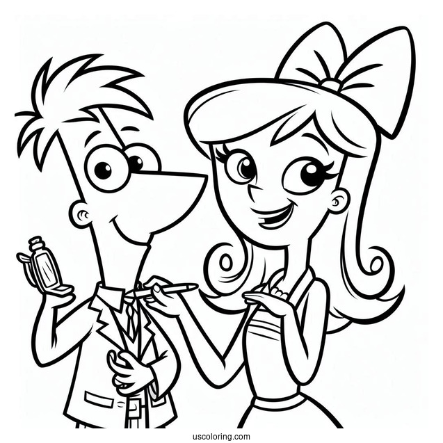 Happy Phineas And Ferb Coloring Page For Kids