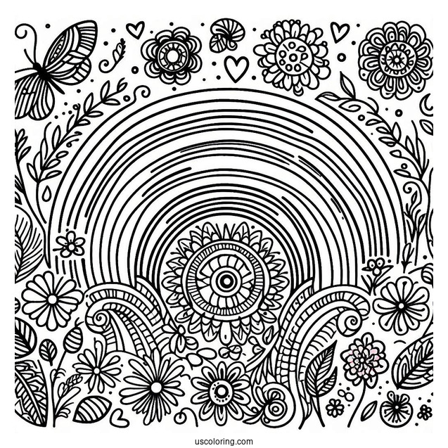 Hippy Themed Rainbow Coloring Sheet