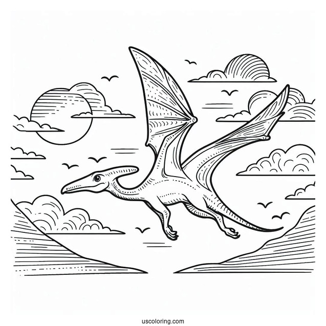 Small Pterodactyl Coloring Page Flying In The Sky