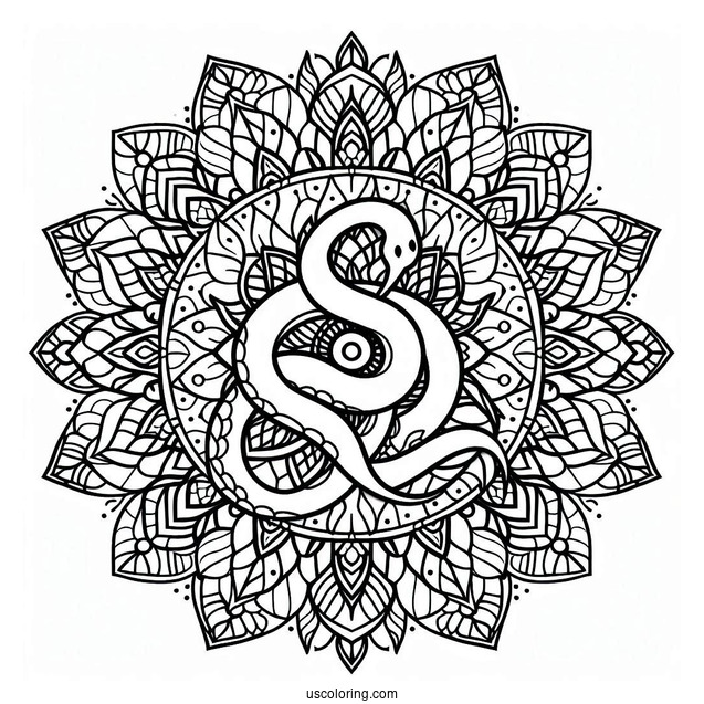 Snake Wrapping Around a Mandala To Color