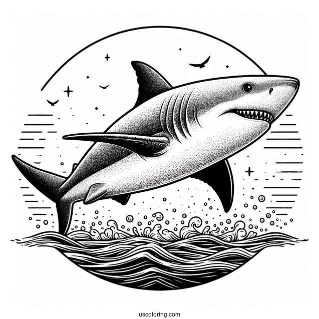 Big Shark Coloring Page Jumping Out Of Ocean