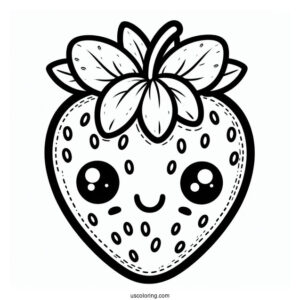 Smiling Cartoon Strawberry Coloring Page