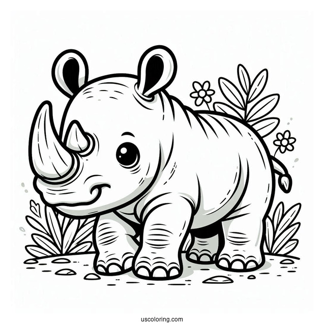 Cute Baby Rhino To Color