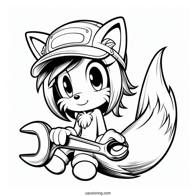 Tails Coloring Page Holding The Wrench