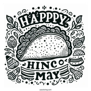 Happy Cinco De Mayo Words Around A Taco Coloring Page