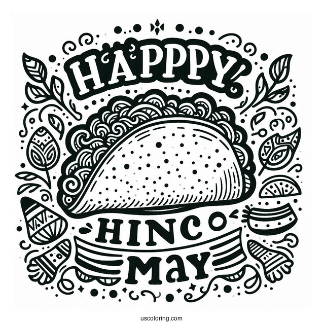 Happy Cinco De Mayo Words Around A Taco Coloring Page