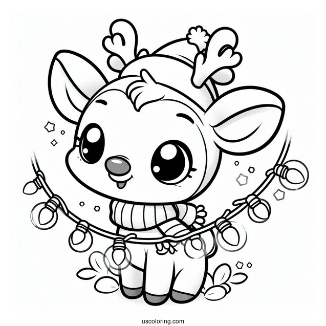 Smiling Baby Rudolph Coloring Page With Christmas Lights