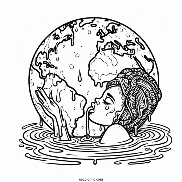 Earth Melting From Rising Temperature Coloring Page For Kids