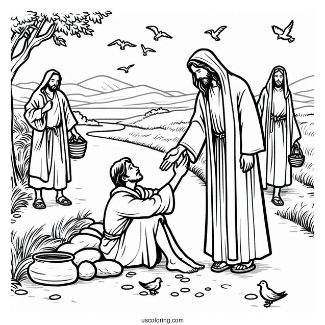 Jesus Coloring Page Healing The Sick On The Side Of The Road