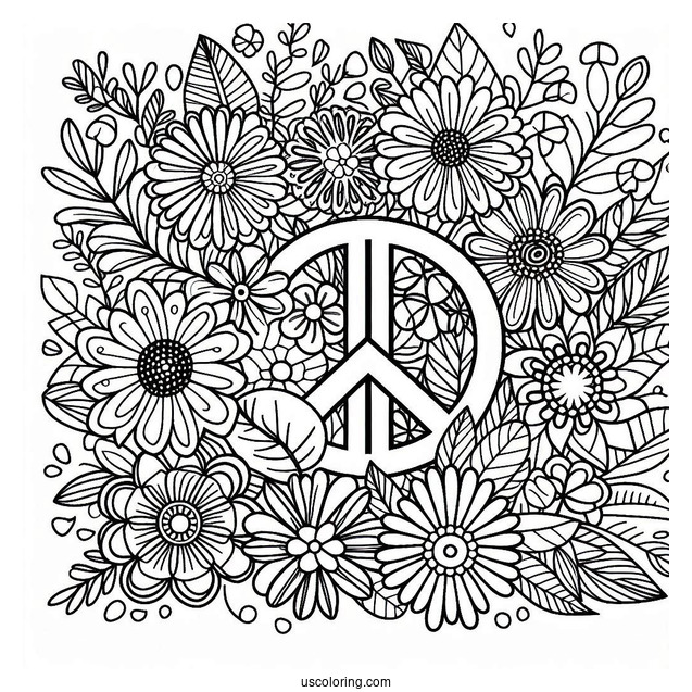 Flowers Covering A Peace Coloring Page For Kids