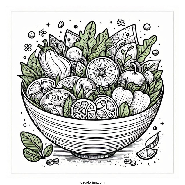 Bowl Of Salad Coloring Sheet