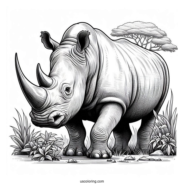 Detailed White Rhinoceros To Color