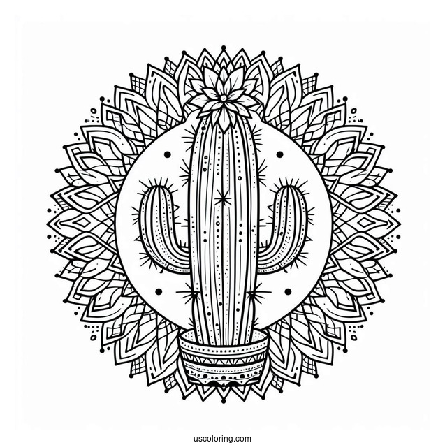 Cactus Mandala To Color For Relaxation